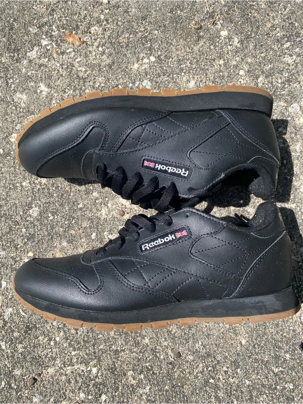 Reebok Boy’s Black Leather Sneakers with Gum Sole